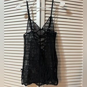 Victoria Secret Goth Black Lace Teddy Slip Dress Babydoll Sissy Steampunk Size S